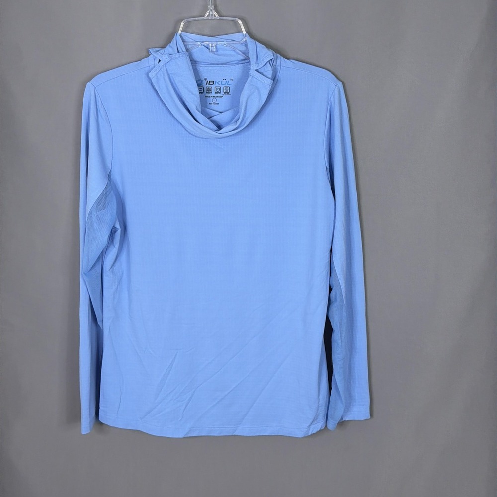 IBKUL Top Womens Large Blue Cowl Neck Long Sleeve Sun UPF Mesh Activewear Golf